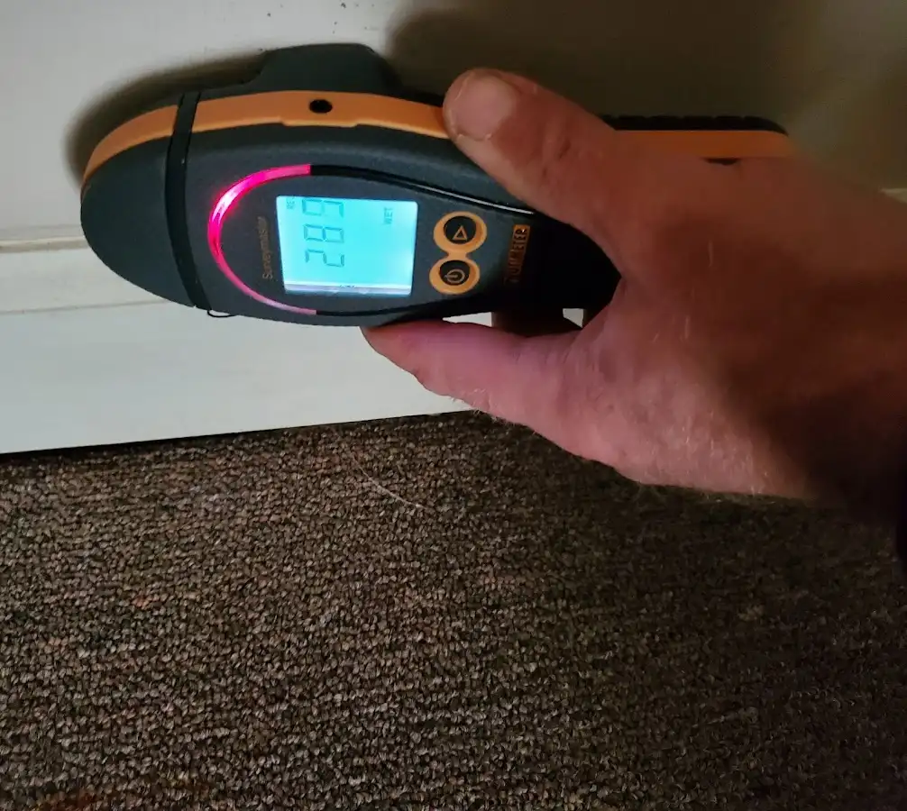 Moisture detection at baseboard during Storm Damage Restoration in Plumstead